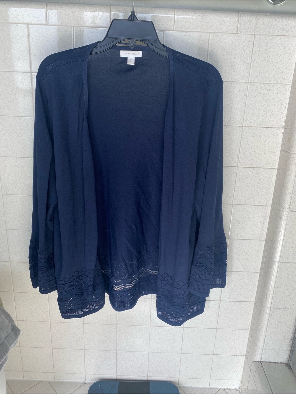 Charter Club Navy Open-Front Cardigan with Lace Trim